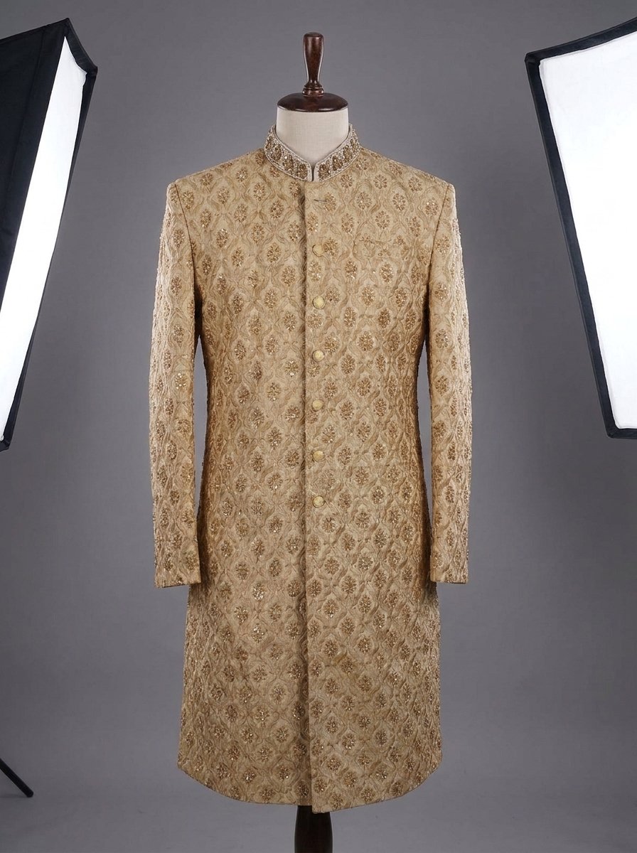 Golden Skin Hand Made Embroidered Sherwani